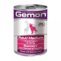 Gemon Dog Medium влажный корм для взрослых собак средних пород с кусочками говядины и печени в консервах 415 г x 24 шт