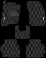 Автомобильные коврики EVA для Ford Mondeo V (2014-н/в) с каучуковым подпятником и 2 эмблемами Ford, чёрные с чёрным кантом, ячейка - ромб