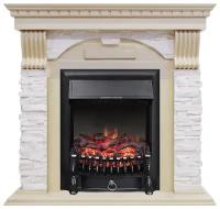 Дровяной камин Royal Flame Fobos FX black + портал Dublin 2 кВт 102 см 97.5 см 37 см слоновая кость с патиной/сланец крем