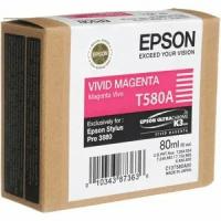 Картридж струйный Epson T580A C13T580A00 ярко-пурпурный оригинальный 400 стр, 80 мл