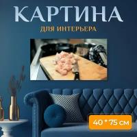 Картина на холсте "Куриное мясо, домашняя птица, мясо птицы" на подрамнике 75х40 см. для интерьера