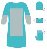 Комплект одноразовой одежды для хирурга КХ-02, с усиленной защитой, стерильный, 4 предмета, гекса