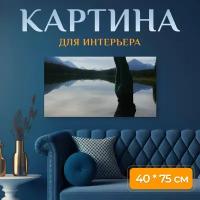 Картина на холсте "Стойка на руках, озеро, медитация" на подрамнике 75х40 см. для интерьера