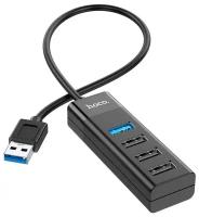 HOCO /Разветвитель USB / HUB Хаб 4 порта USB 2.0x3+USB 3.0 черный / HB25