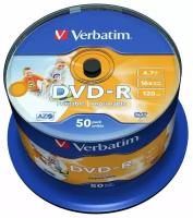 Оптический диск DVD-R диск Verbatim 4,7Gb 16x 50шт. Printable CakeBox (43533)