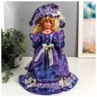 Кукла коллекционная керамика "Леди Лилия в ярко-синем платье с кружевом" 40 см