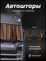 Шторы на лобовое стекло для грузовых авто PEGAS TRUCK / ламбрекены для грузовиков / ночные шторки автомобильные / велюр / шоколадный / 440х90