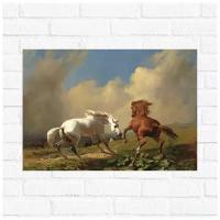 Постер Дикие лошади в грозу Рудольф Коллер, 30x40 см, бумага