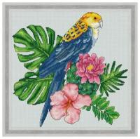 Набор для вышивания крестиком "Попугай с цветами" 25.4х25 см