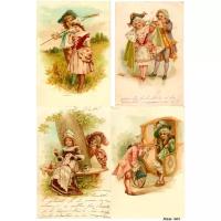 Рисовая бумага для декупажа А4 ультратонкая салфетка 1603 старые открытки дети винтаж крафт Milotto
