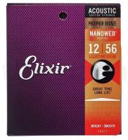 Струны для акустической гитары Elixir 16077 Light Medium Nanoweb Phosphor Bronze 12-56
