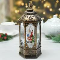Новогодний фонарь-светильник музыкальный с эффектом снегопада "Шестиугольный Дед Мороз" 23 см в подарочной коробке