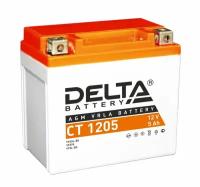 Аккумулятор для мотоцикла и скутера Delta CT1205 12V 5 А/ч 80 А обр. пол. залит/заряжен YTX5L-BS, YT5L-BS (114х69х109) AGM VRLA