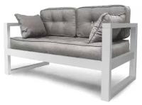 Прямой диван двухместный DEmoku Д-2 СБ (цвет ткани: серый, цвет дерева: белый), механизм Нераскладной, 140х73х79 см