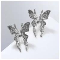 Серьги металл "Бабочки" сказочные, цвет серебро