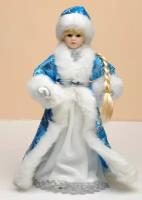 Новогодняя Снегурочка в голубой шубе с белым мехом, 35 см, China Dans, артикул E75159N