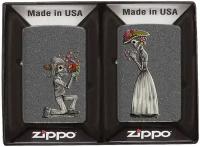 Оригинальный подарочный набор ZIPPO 28987: две бензиновые зажигалки ZIPPO с покрытием Iron Stone™ - Влюбленные зомби