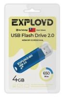 Флеш-накопитель USB 2.0, 4GB Exployd 650, синий (EX-4GB-650-Blue)