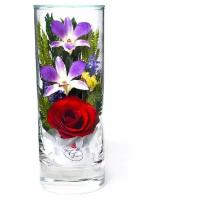 Natural Flower Products Co. Красная роза и орхидея в стекле. (16 x 6 x 6 см)