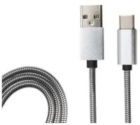 Шнур Rexant, USB 3.1 Type-C (male)-USB 2.0 (male) в гибкой металлической оплетке (серебро) 1 м {18-1886}