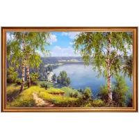 Картина на холсте, "На берегу реки", 100х60 см. Холст на деревянном подрамнике, оформлена в багет, Арт. ПИ-х4