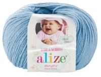 Пряжа Alize baby wool - 1 шт, 350 св.голубой, 175 м/50г, 40% шерсть, 20% бамбук, 40% акрил /Ализе беби вул/