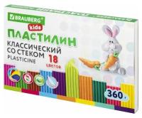 Пластилин BRAUBERG Пластилин классический BRAUBERG KIDS, 18 цветов, 360 г, со стеком, 106510