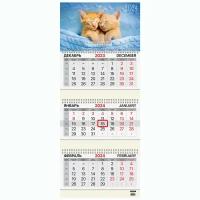 Календарь настенный квартальный трехблочный отрывной рабочий на 2024 год, 3 блока 3 гребня с бегунком, Cute kittens, Brauberg, 115292