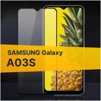 Противоударное защитное стекло для телефона Samsung Galaxy A03S / Полноклеевое 3D стекло с олеофобным покрытием на смартфон Самсунг Галакси А03С / С черной рамкой