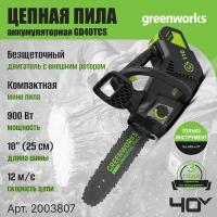 Пила цепная одноручная аккумуляторная Greenworks Арт. 2003807 (арбориста), 40V, 25,4 см, бесщеточная, без АКБ и ЗУ