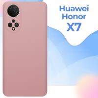 Защитный силиконовый чехол накладка для смартфона Huawei Honor X7 / Противоударный чехол с защитой камеры на телефон Хуавей Хонор Х7 / Пудровый