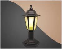 Наземный садово-парковый светильник Оскар 1 11-97. Садово-парковое освещение в виде напольного, черного, шестигранного фонаря на столбике