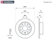 Тормозной диск задн. Audi A3 (8P) 03-, Skoda Octavia II (A5), III (A7) 04-, VW Golf V, VI 03- (M2000, Marshall M2000442