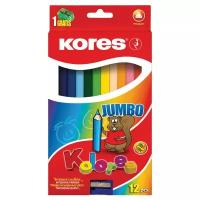 Карандаши цветные Kores Jumbo 12 цветов трехгранные с точилкой