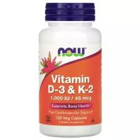 Витамины D-3 и K-2, 1000 МЕ, 120 растительных капсул, (Now Foods)