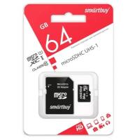 Карта памяти Micro SD 64 Gb Smart Buy Class 10 UHS-1, черная