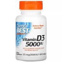 Doctor's Best, витамин D3, 125 мкг (5 000 МЕ), 180 капсул