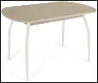 Стол кухонный с керамогранитом Портофино-2, лофт TERRA, опоры: металлические белые, ДхШ: 120х80 см, в разложенном виде 152 см