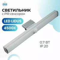 Светильник с PIR сенсором 12V для корпусной мебели, для мягкой мебели, для спален, LED Lidus,GLS