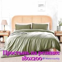 Комплект постельного белья Шелковый Сатин, Sweet Sleep Factory SHSFEURO-70/R180 Однотонное, Оливковый, EURO, наволочки 70x70, простынь на резинке