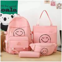 Рюкзак школьный для девочек комплект 4 в 1 с пеналом, смайл розовый