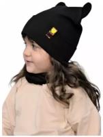Комплект шапка и снуд для девочки и мальчика, шапка детская бини и снуд, весна и осень, демисезонный из хлопка кашкорсе, размер 44-47, черный