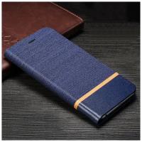 Чехол-книжка MyPads Con Striscia для Sony Xperia XZ1 Compact G8441 4.6 из водоотталкивающей ткани синий с золотой полосой