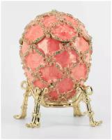 Шкатулка Яйцо в стиле Фаберже "Лебедь" с фигуркой, 9 см Розовая / Золотистая