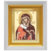 Феодоровская икона Божией Матери, белый киот 14,5*16,5 см