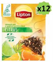 Чай черный Lipton Citrus Липтон с цедрой цитрусовых, 12 упаковок по 20 пирамидок