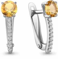 Серьги Diamant online, серебро, 925 проба, цитрин, фианит