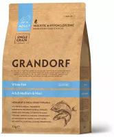 Grandorf сухой корм для собак белая рыба и рис для всех пород, низкозерновой, 3 кг