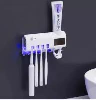 Держатель настенный для зубных щеток дозатор для зубной пасты органайзер для ванной комнаты
