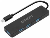 Type C концентратор HUB USB 3.1 Разветвитель для компьютеров на 4 порта Ginzzu GR-791UB, 4 USB 3.0, Type C кабель 15см, черный